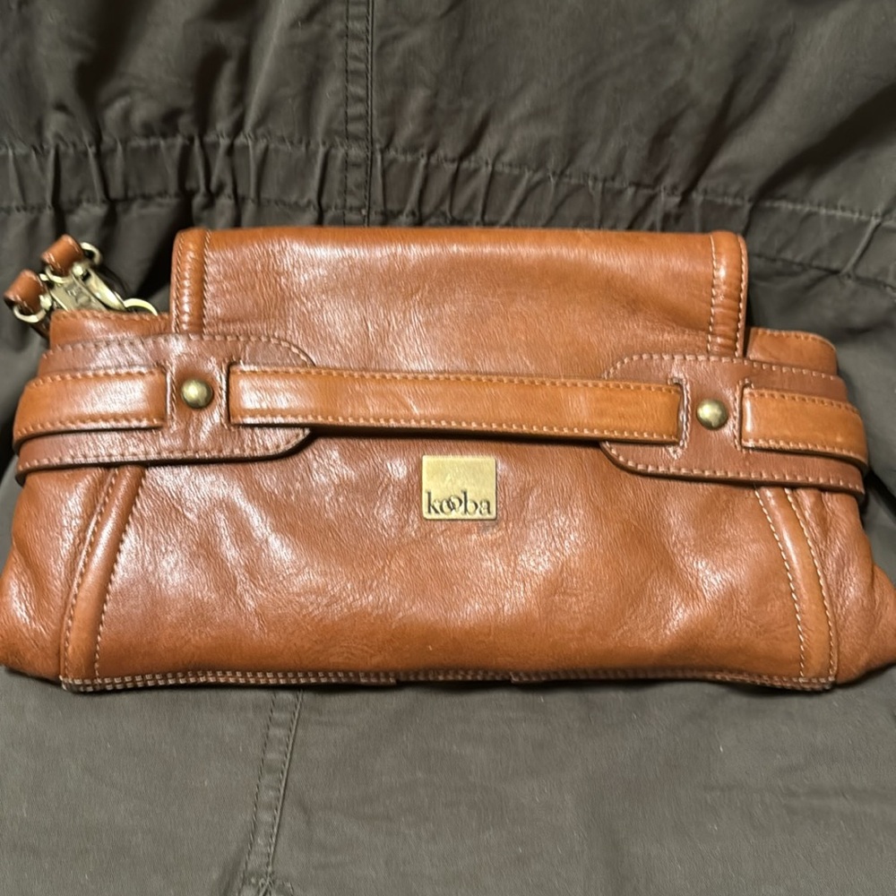Kooba Tan Leather Clutch Wristlet with Buckle and wrist Strap - Picture 5 of 11